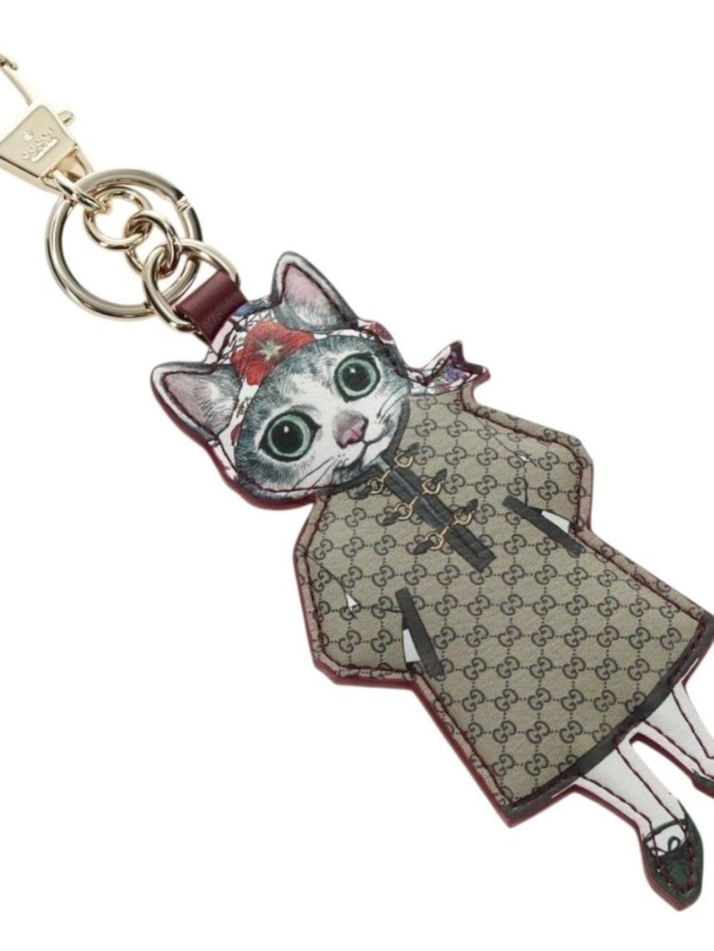 GUCCI GG Supreme Higuchi Yuko Bo Key Holder PVC Bordeaux Gold Auth